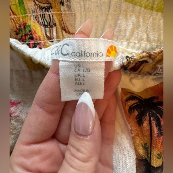 C&C California Linen Blend Vacation Print Wide Leg Pants Large - Picture 6 of 6